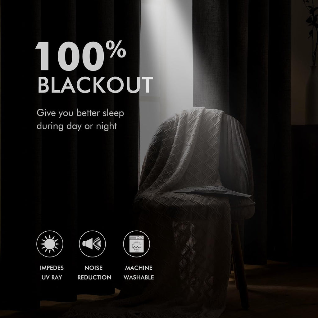 MIULEE 100% Blackout Linen Curtains for Bedroom 52x84 Inches Dusty Blue
