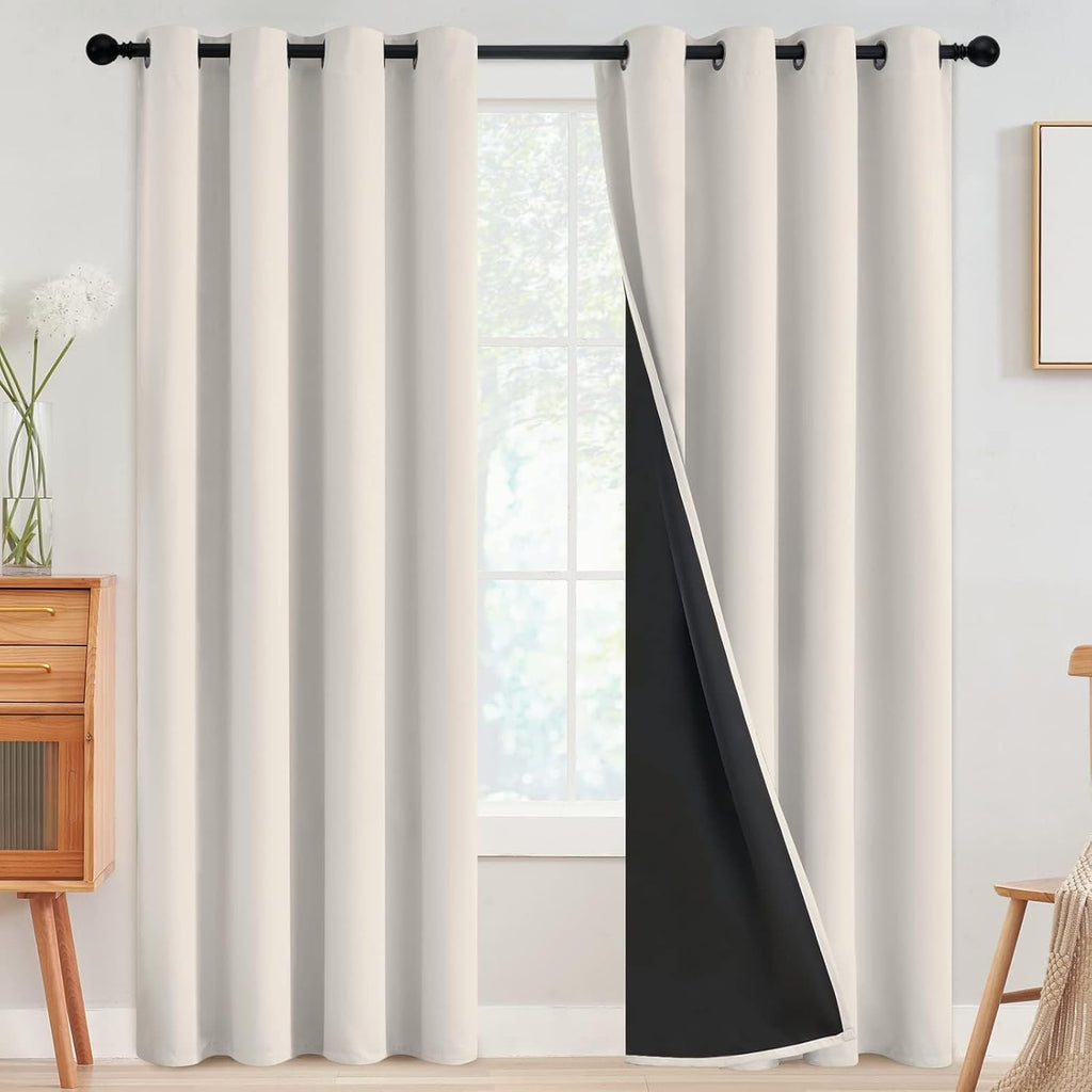 SimpleHome Cream 100% Blackout Curtains Room Darkening Living Room 84 Inch
