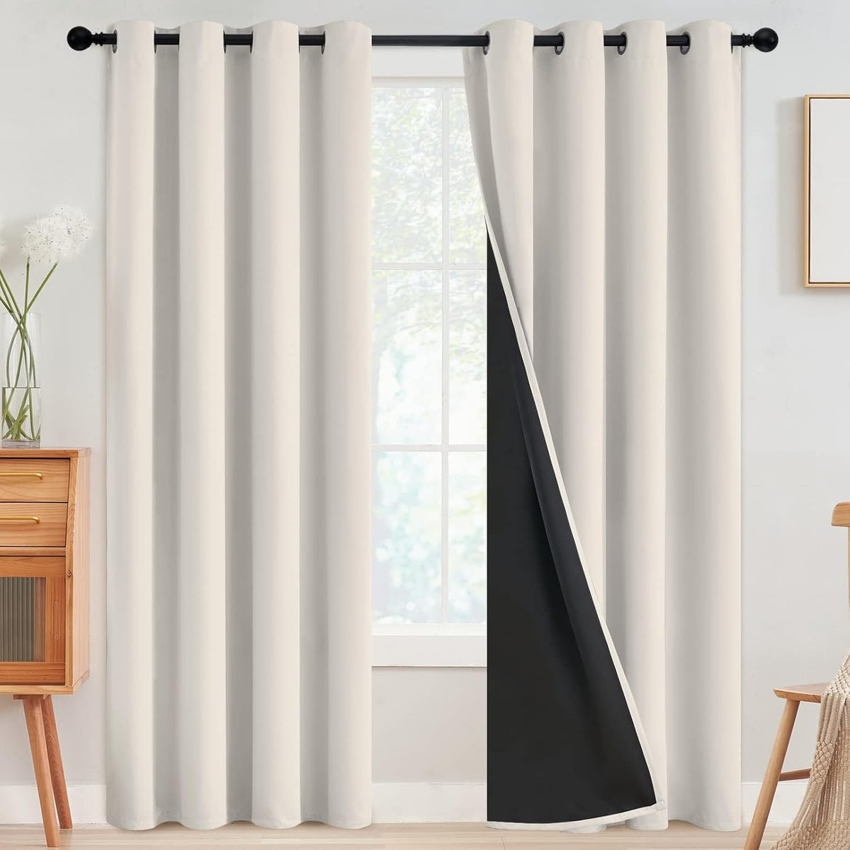 SimpleHome Cream 100% Blackout Curtains Room Darkening Living Room 84 Inch