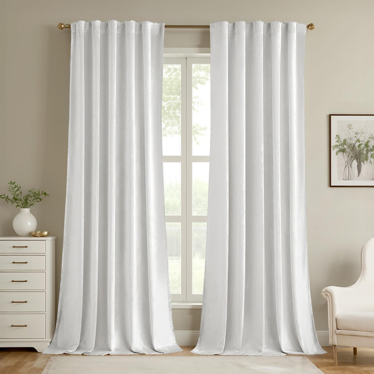 MIULEE Velvet Curtains 52x84 inches 2 Panels Olive Green Blackout Curtains