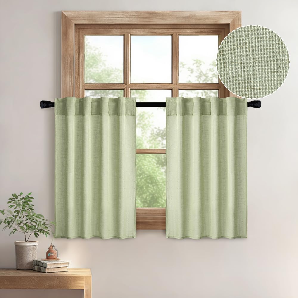 MIULEE Taupe Linen Curtains 52x84 Inch Length for Bedroom and Living Room