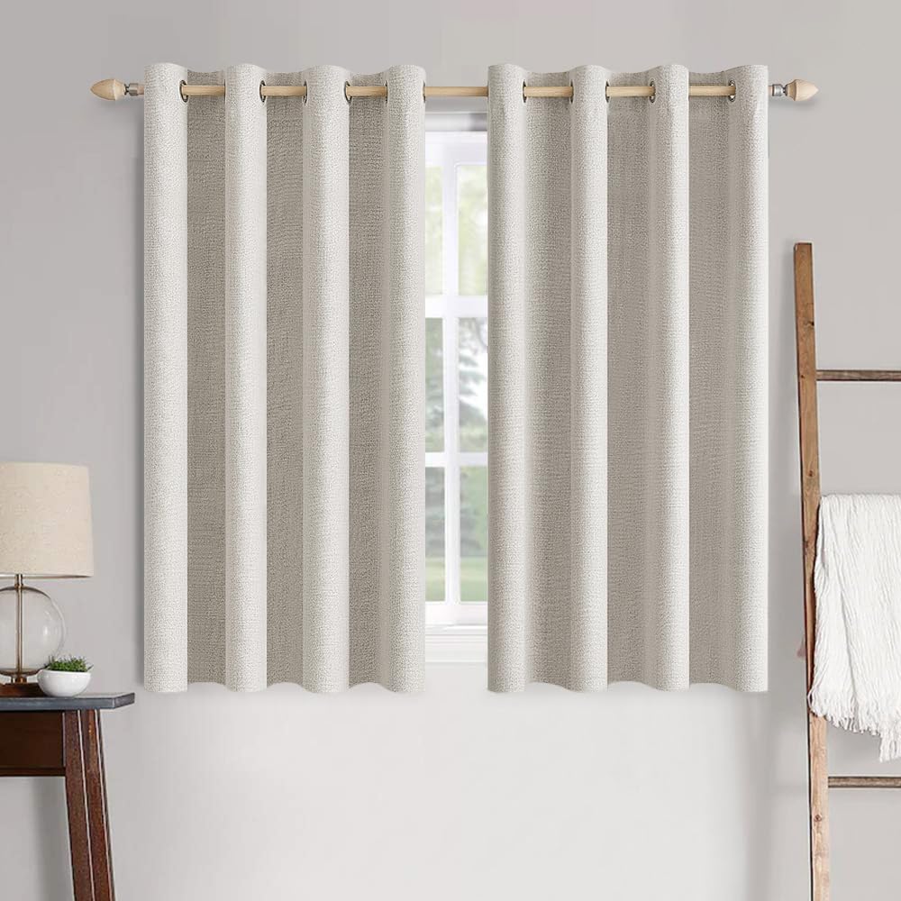 MIULEE 100% Blackout Linen Curtains for Bedroom 52x84 Inches Natural Beige