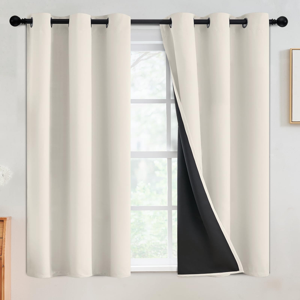 SimpleHome Cream 100% Blackout Curtains Room Darkening Living Room 84 Inch