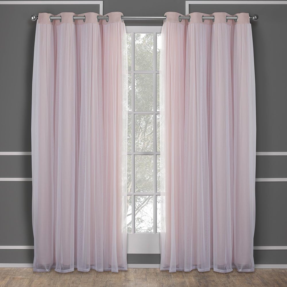 TOWN & COUNTRY LUXE Talia Double Layer Indoor Curtains, Sheer and Room Darkening Blackout, Grommet Top, Energy Efficient, 2-Pack Set, 52"x84", Rose Blush