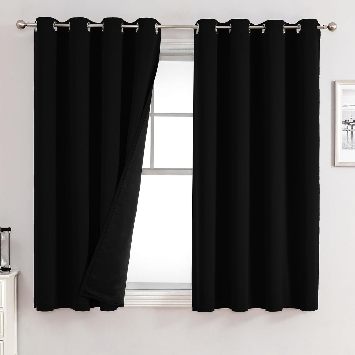 ChrisDowa 100% Blackout Curtains for Bedroom 63 Inch Long with Black Liner