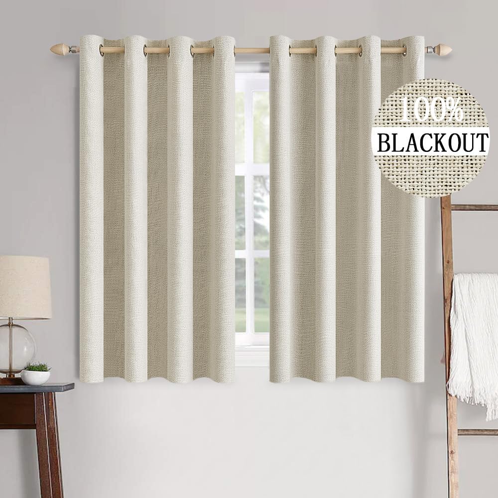 MIULEE 100% Blackout Linen Curtains for Bedroom 52x84 Inches Natural Beige
