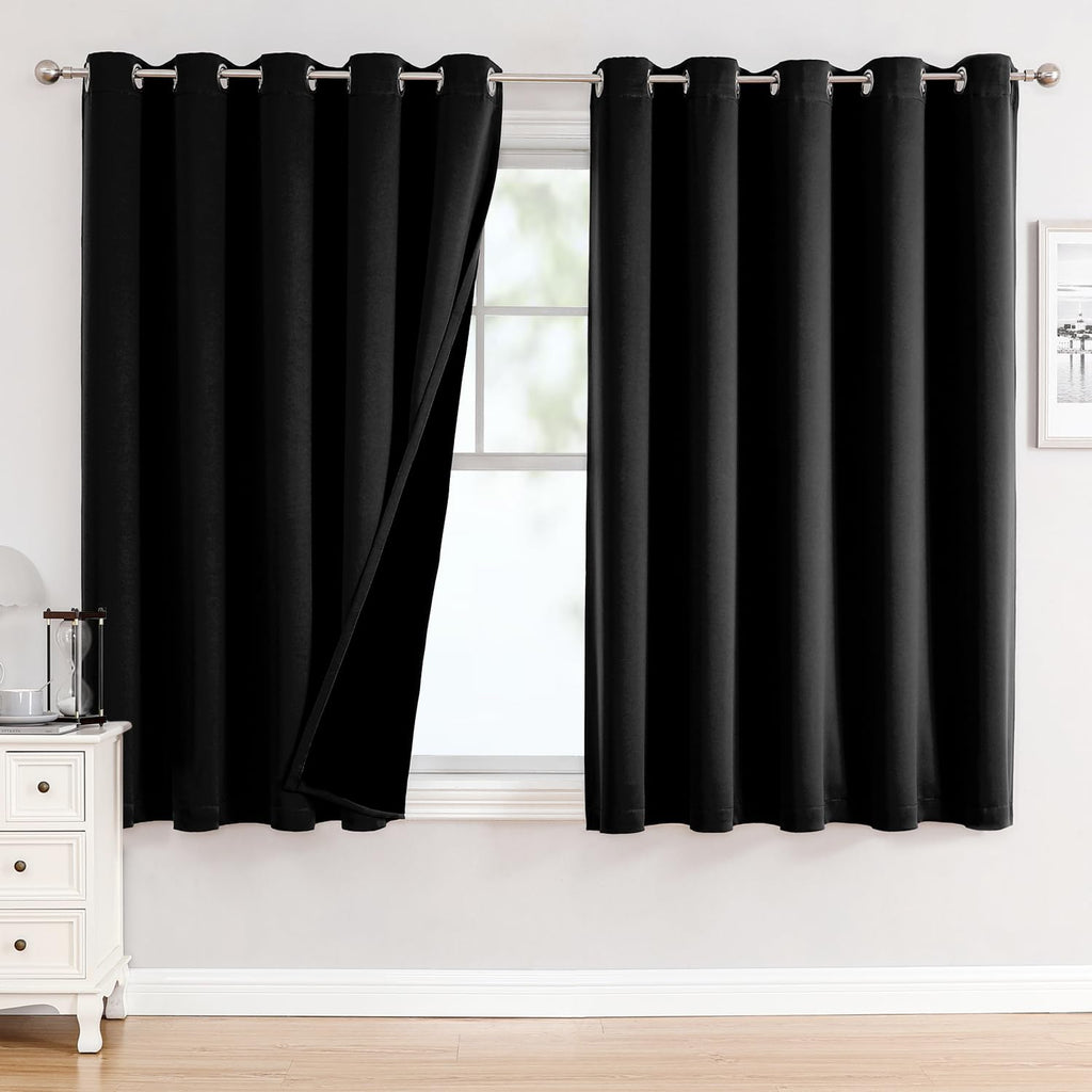 ChrisDowa 100% Blackout Curtains for Bedroom 63 Inch Long with Black Liner