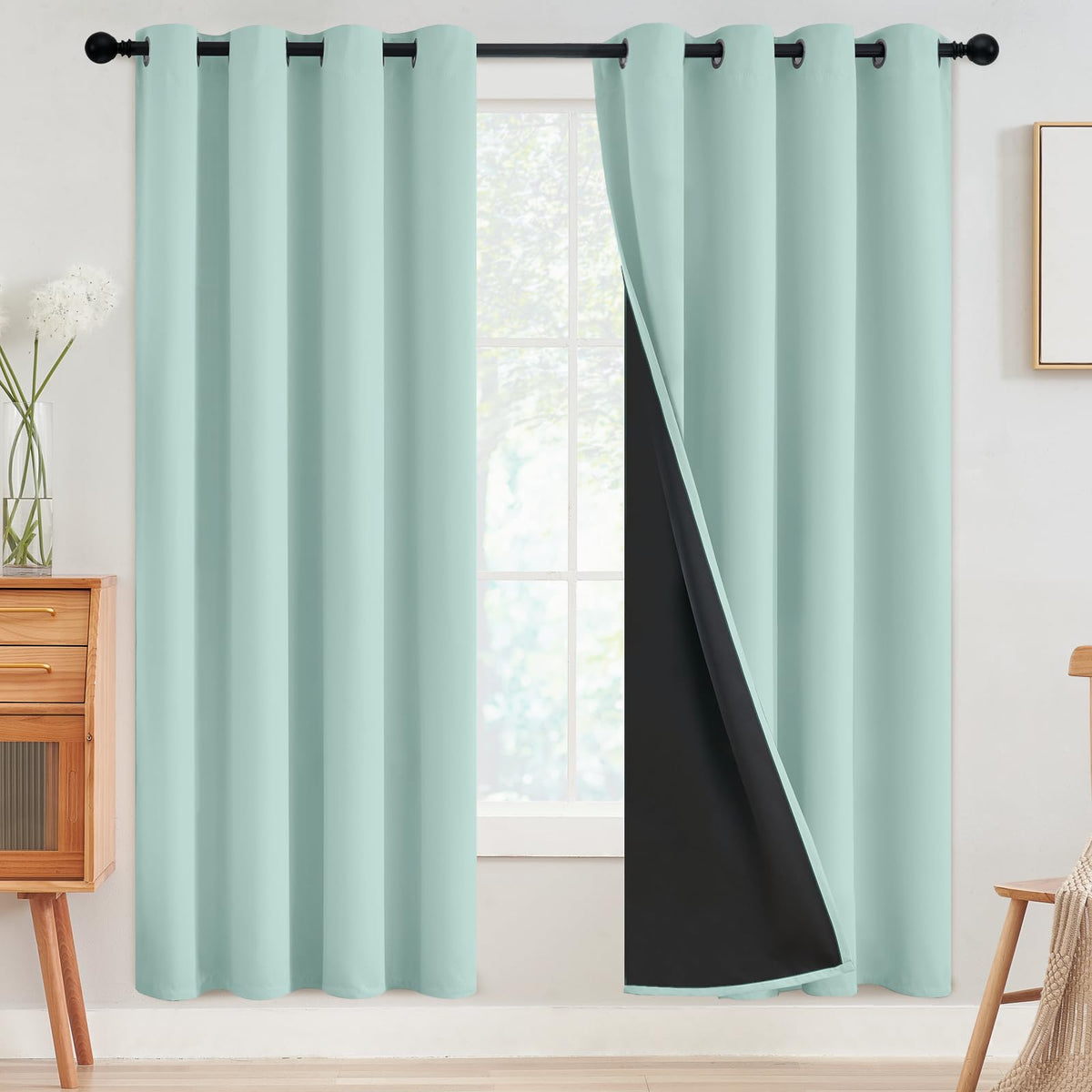 SimpleHome Cream 100% Blackout Curtains Room Darkening Living Room 84 Inch