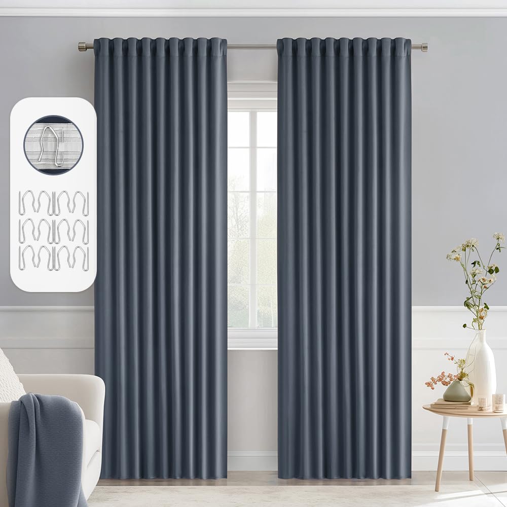 MIULEE 2 Panels Set Black Back Tab Blackout Curtains 52x96 Inch Long