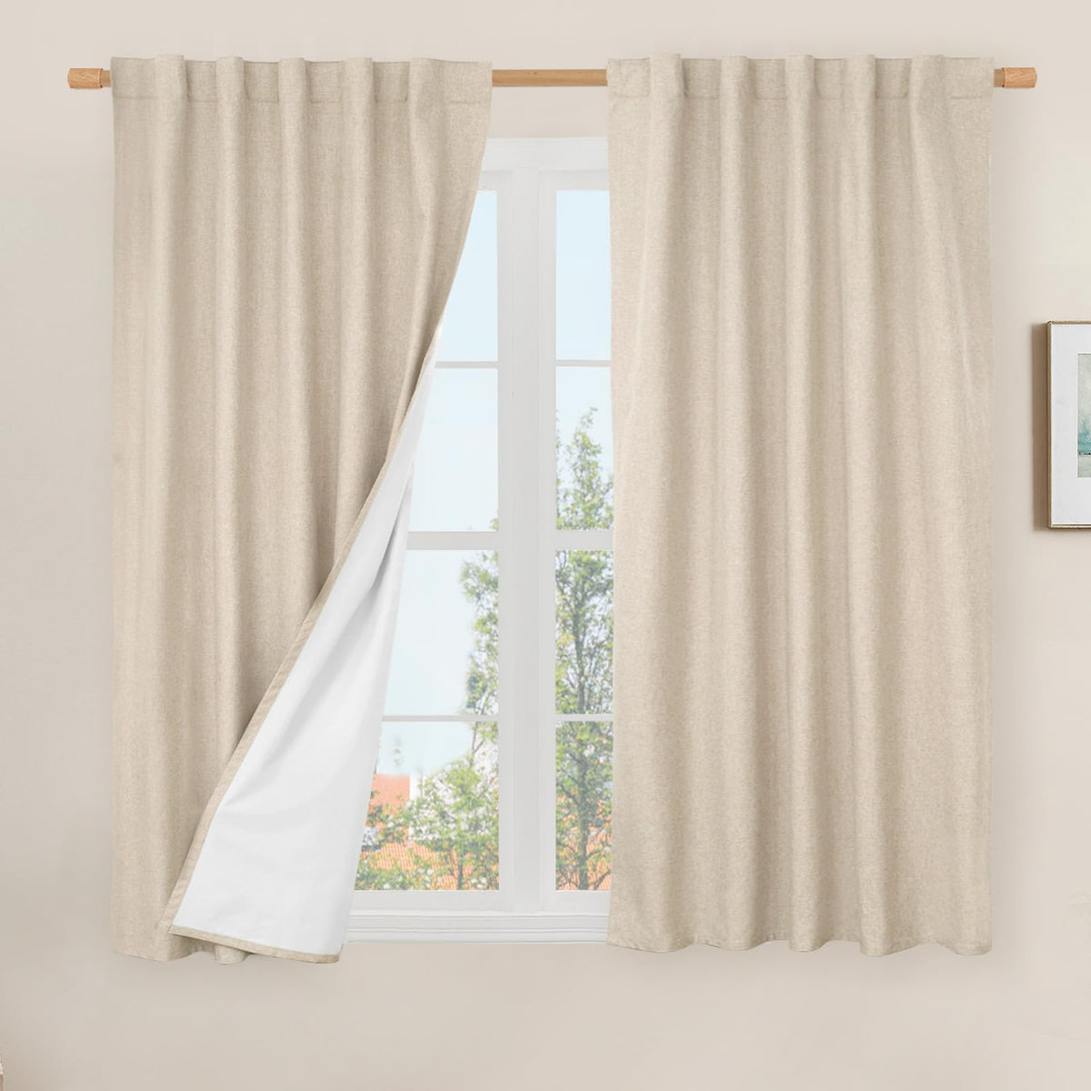LAMIT 100% Blackout Short Linen Curtains for Cafe 40 Inch Length, Ivory