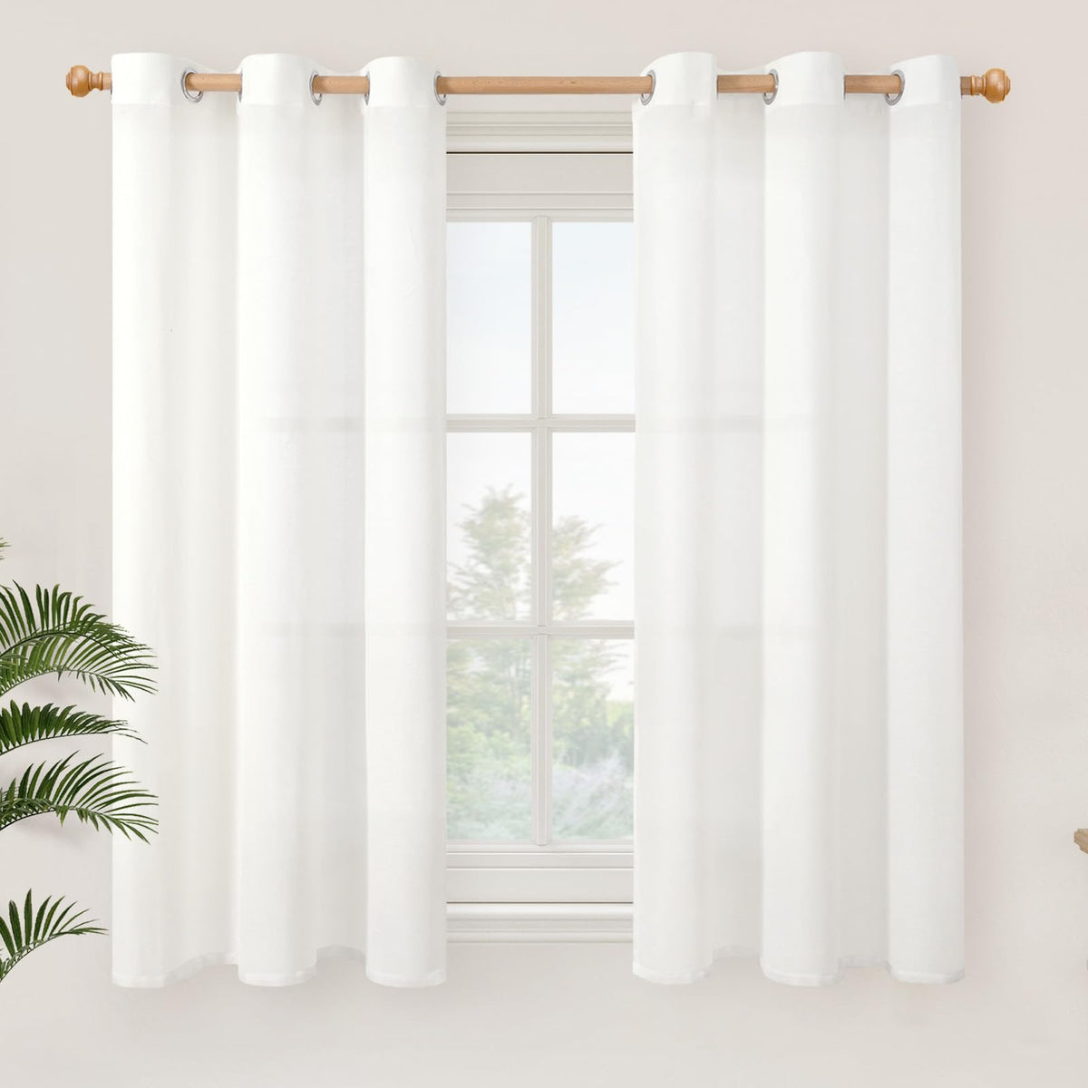 YoungsTex Linen Semi Sheer Curtains 63 Inch Length, Light Filtering Drapes