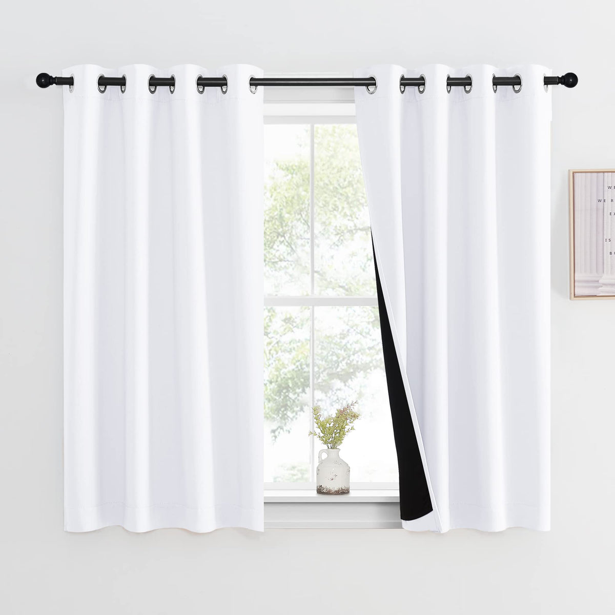 NICETOWN 100% Blackout Curtain 54 inches Long, Double-Deck Completely Blackout Window Treatment Thermal Insulated Lined Drape for Small Window (White, 1 PC, 52 inches Width Each Panel)