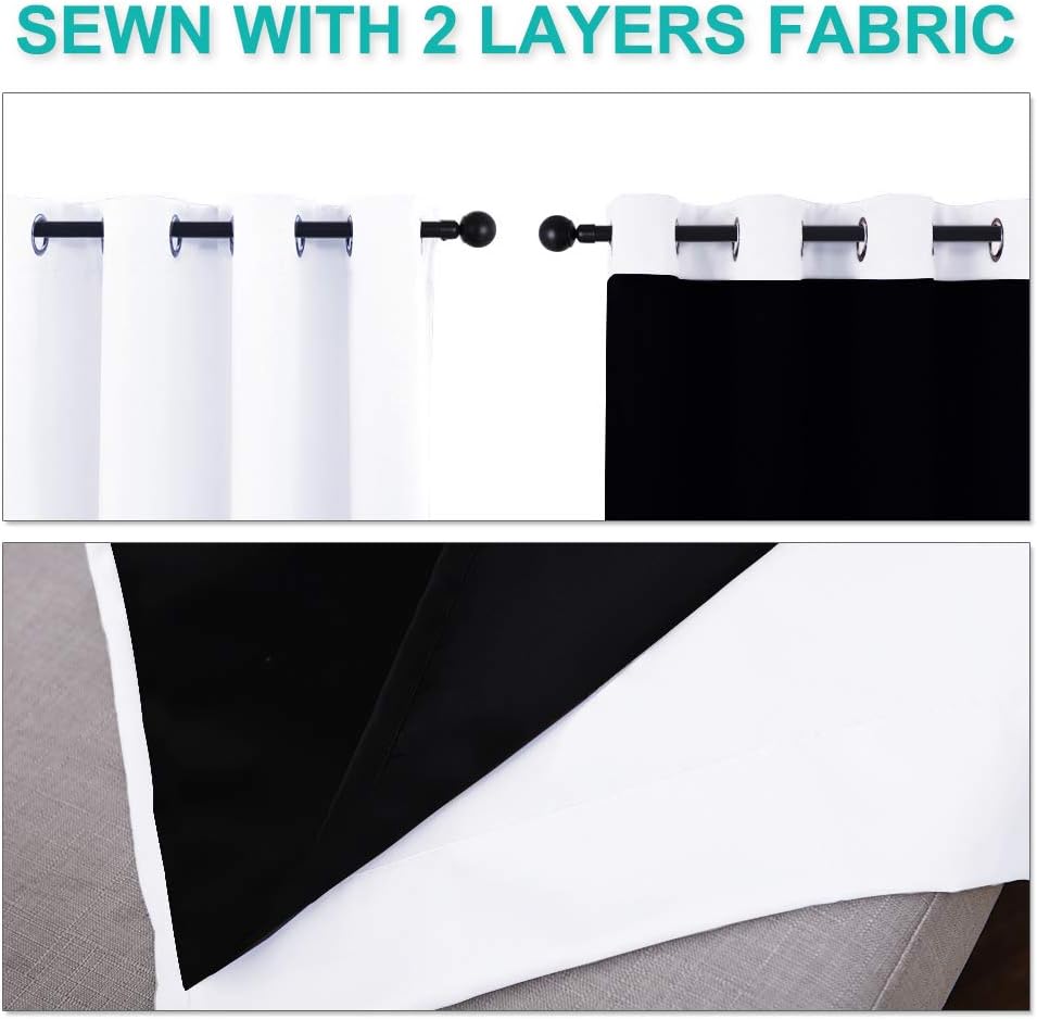 NICETOWN 100% Blackout Curtain 54 inches Long, Double-Deck Completely Blackout Window Treatment Thermal Insulated Lined Drape for Small Window (White, 1 PC, 52 inches Width Each Panel)