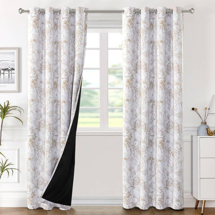 H.VERSAILTEX 100% Blackout Curtains 84 inch Length 2 Panels Set Cattleya Floral Printed Drapes Leah Floral Thermal Curtains for Bedroom with Black Liner Sound Proof Curtains, Grey and Taupe