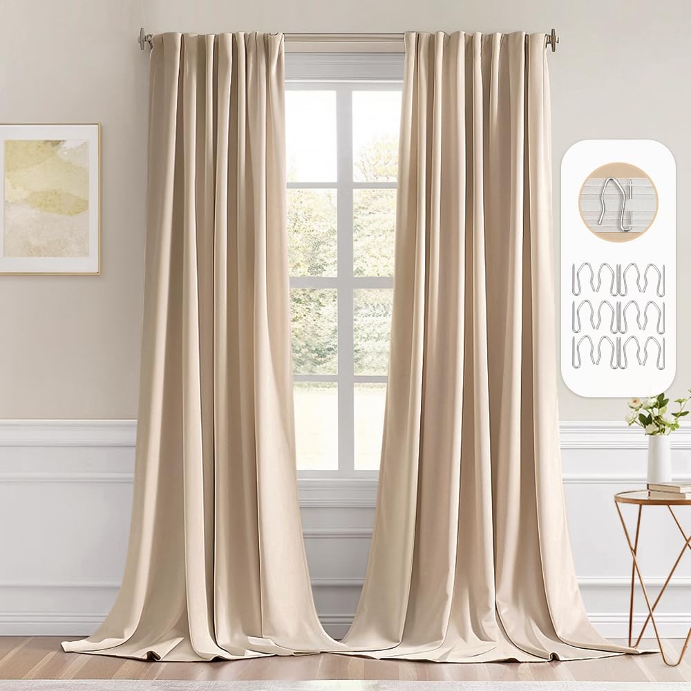 MIULEE 2 Panels Set Black Back Tab Blackout Curtains 52x96 Inch Long