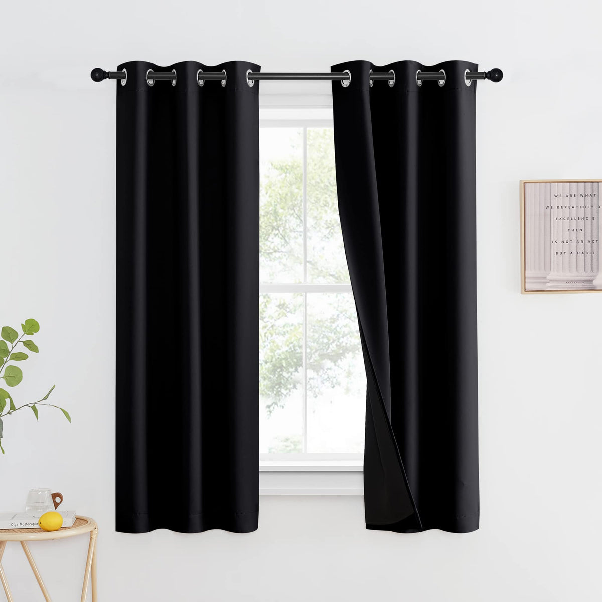 NICETOWN 100% Blackout Curtain 54 inches Long, Double-Deck Completely Blackout Window Treatment Thermal Insulated Lined Drape for Small Window (White, 1 PC, 52 inches Width Each Panel)