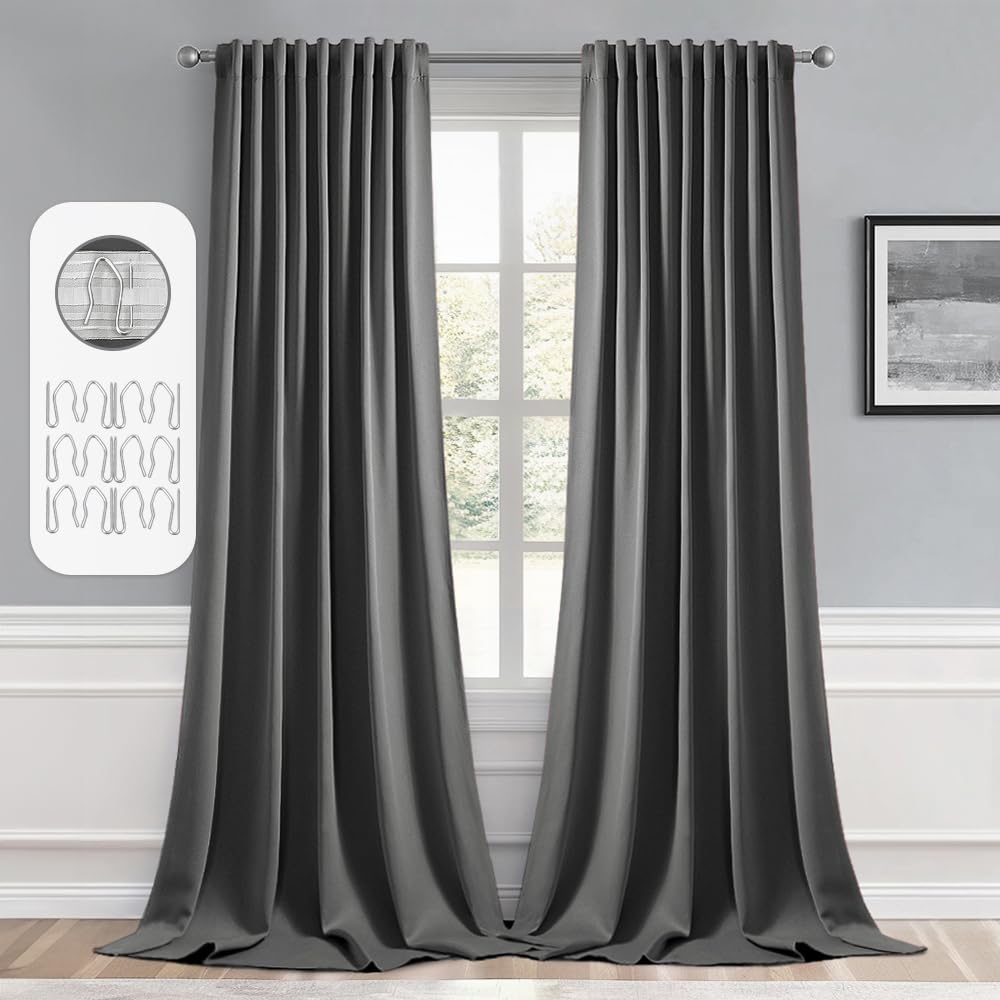 MIULEE 2 Panels Set Black Back Tab Blackout Curtains 52x96 Inch Long