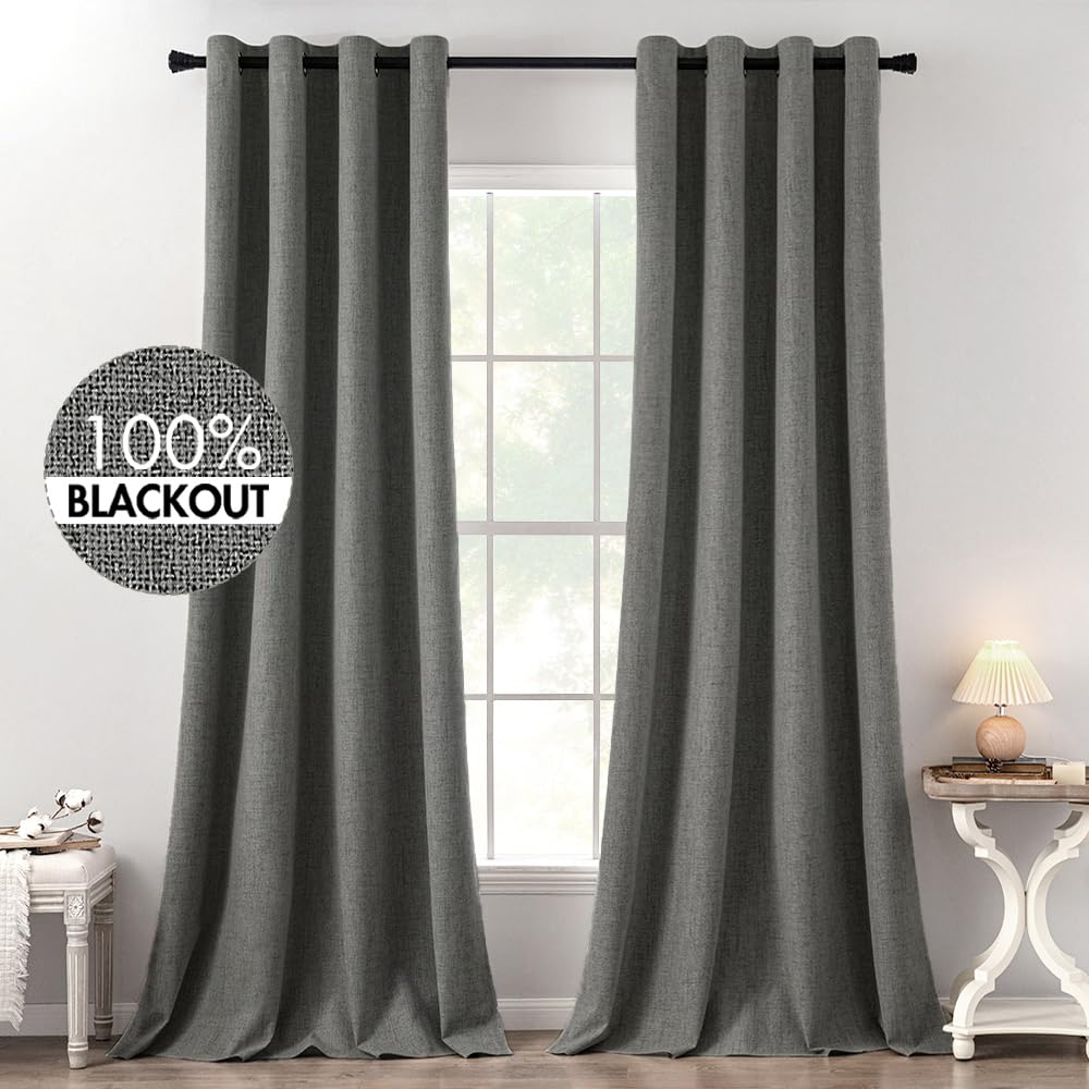 MIULEE 100% Blackout Linen Curtains for Bedroom 52x84 Inches Natural Beige