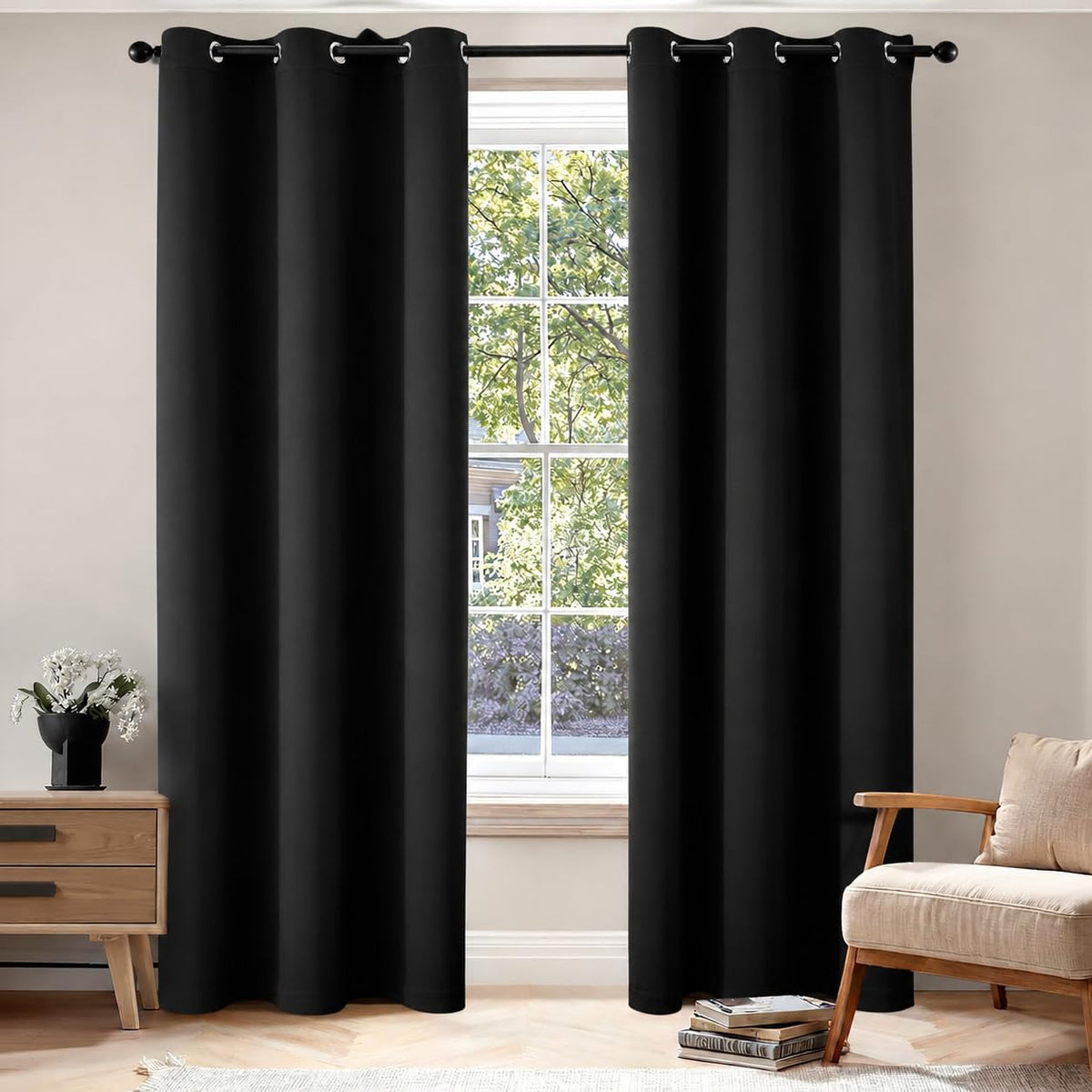MIULEE Beige Blackout Bedroom Curtains Drapes 84 Inch Long 52"x84"