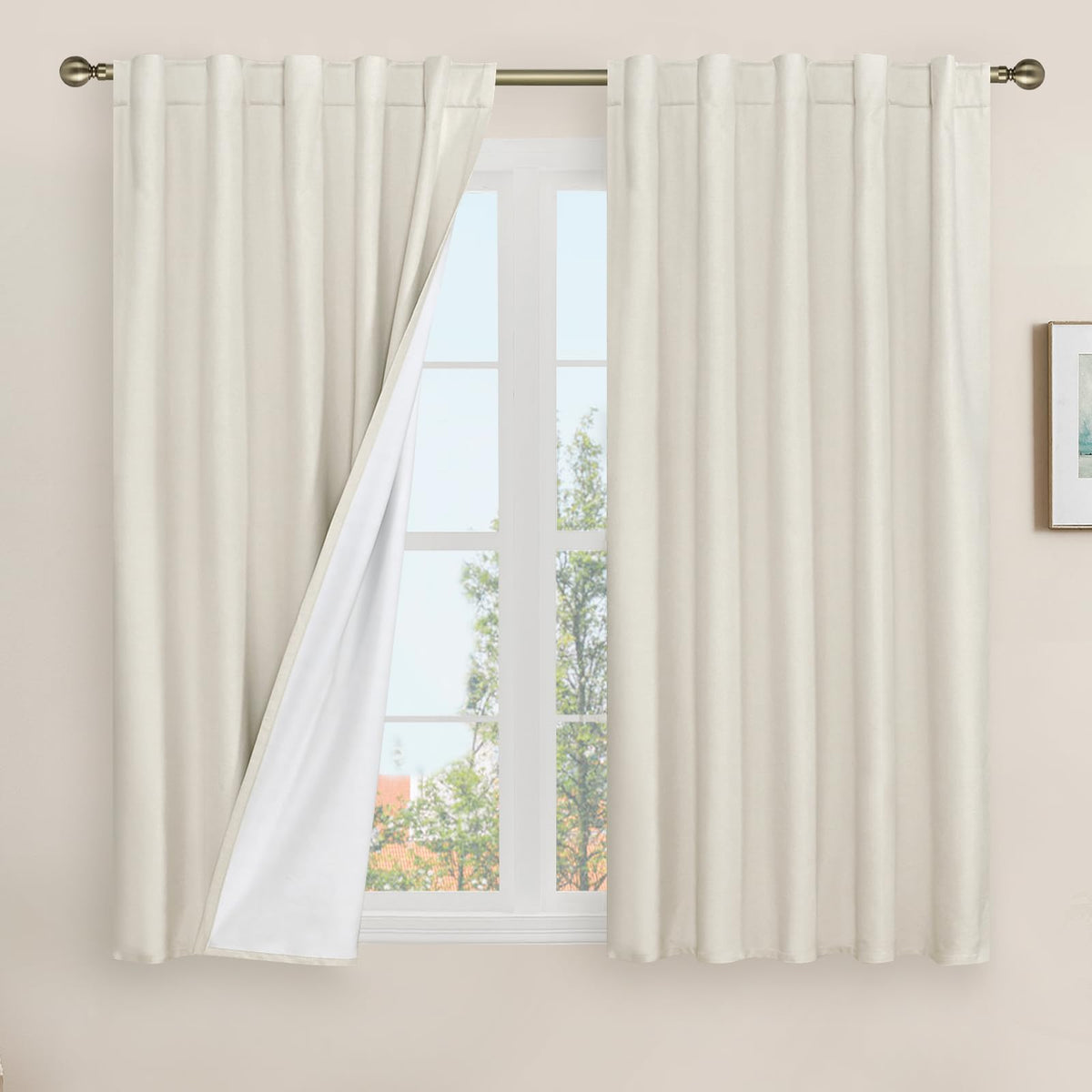 LAMIT 100% Blackout Short Linen Curtains for Cafe 40 Inch Length, Ivory