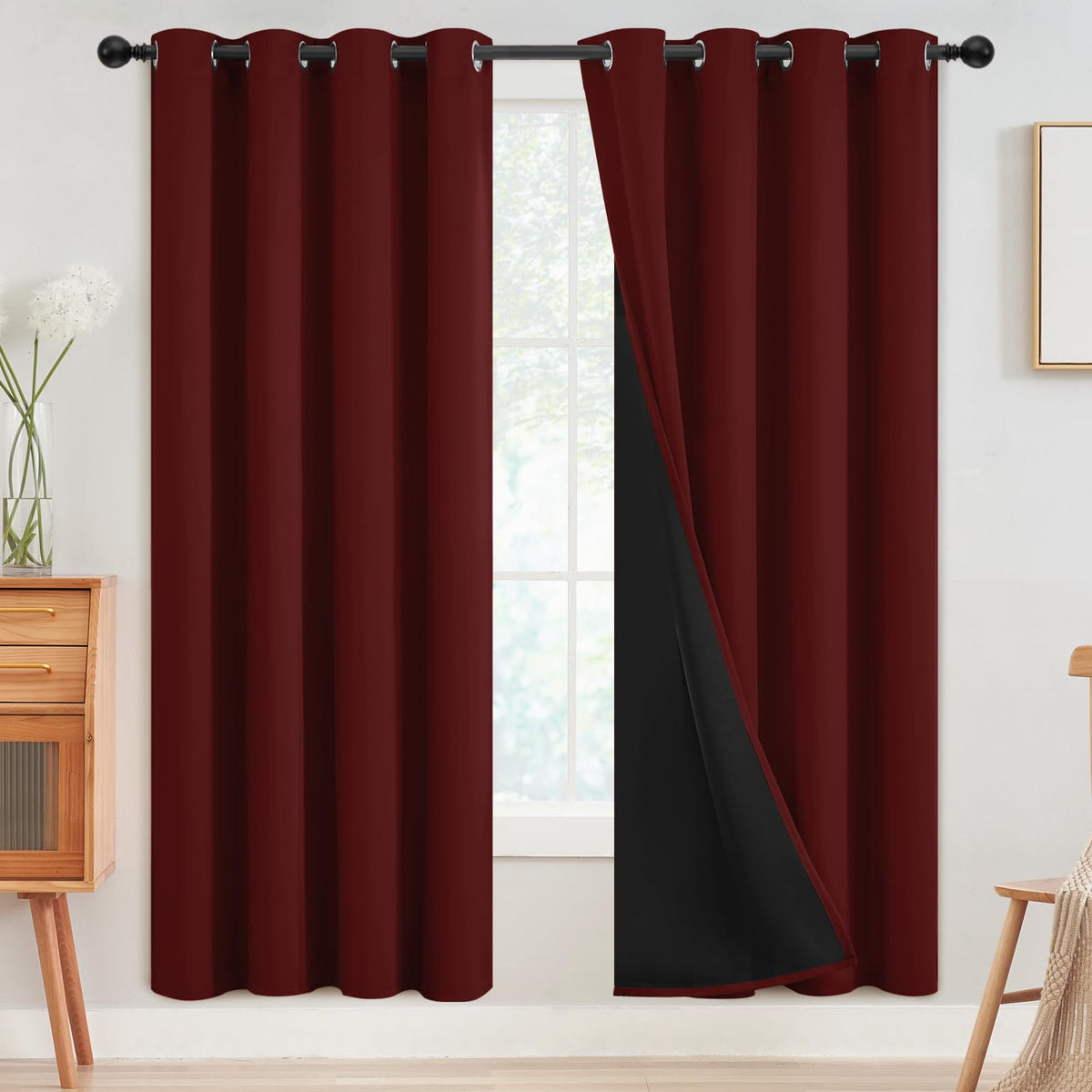 SimpleHome Cream 100% Blackout Curtains Room Darkening Living Room 84 Inch