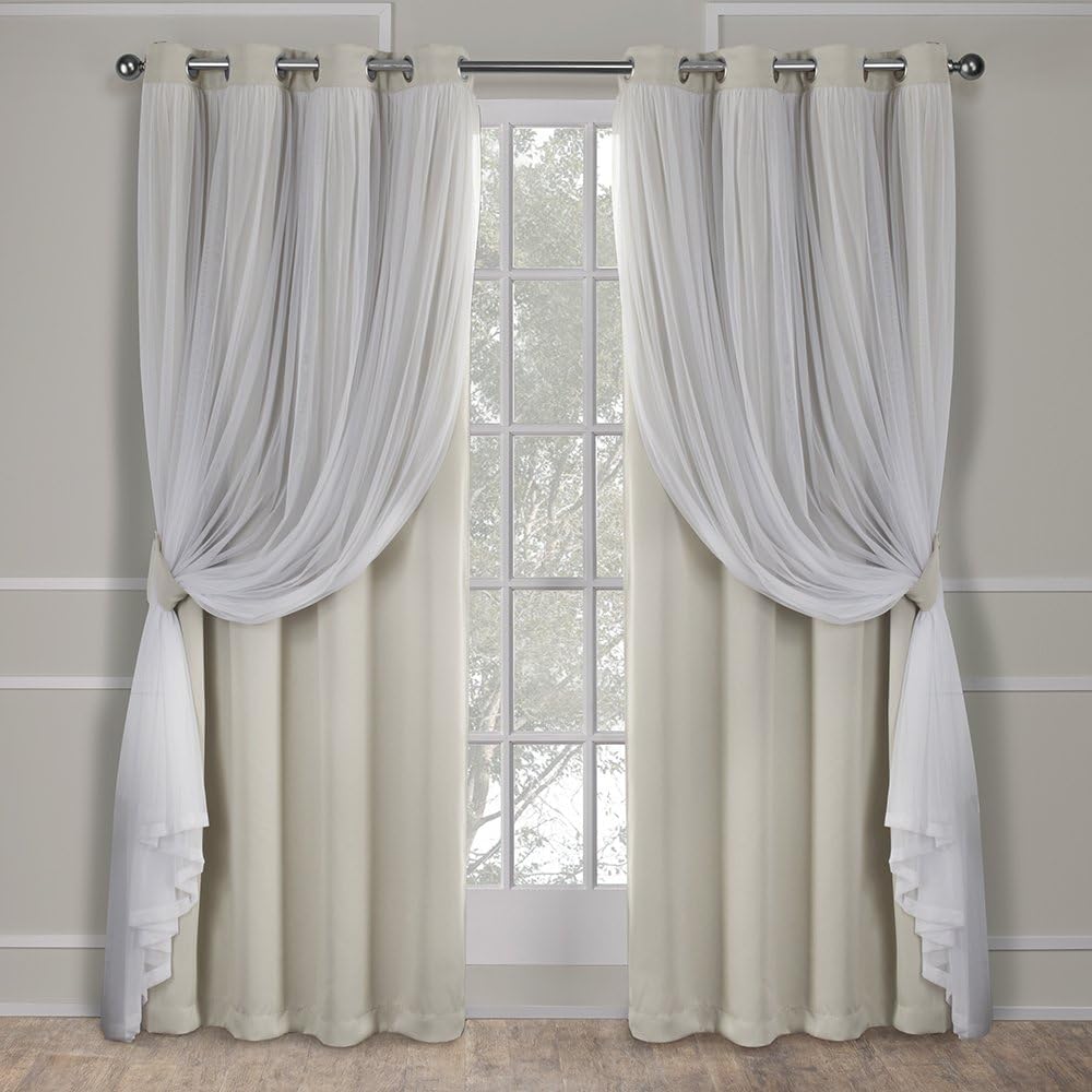 TOWN & COUNTRY LUXE Talia Double Layer Indoor Curtains, Sheer and Room Darkening Blackout, Grommet Top, Energy Efficient, 2-Pack Set, 52"x84", Rose Blush
