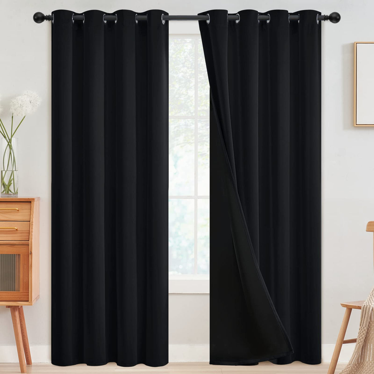 SimpleHome Cream 100% Blackout Curtains Room Darkening Living Room 84 Inch