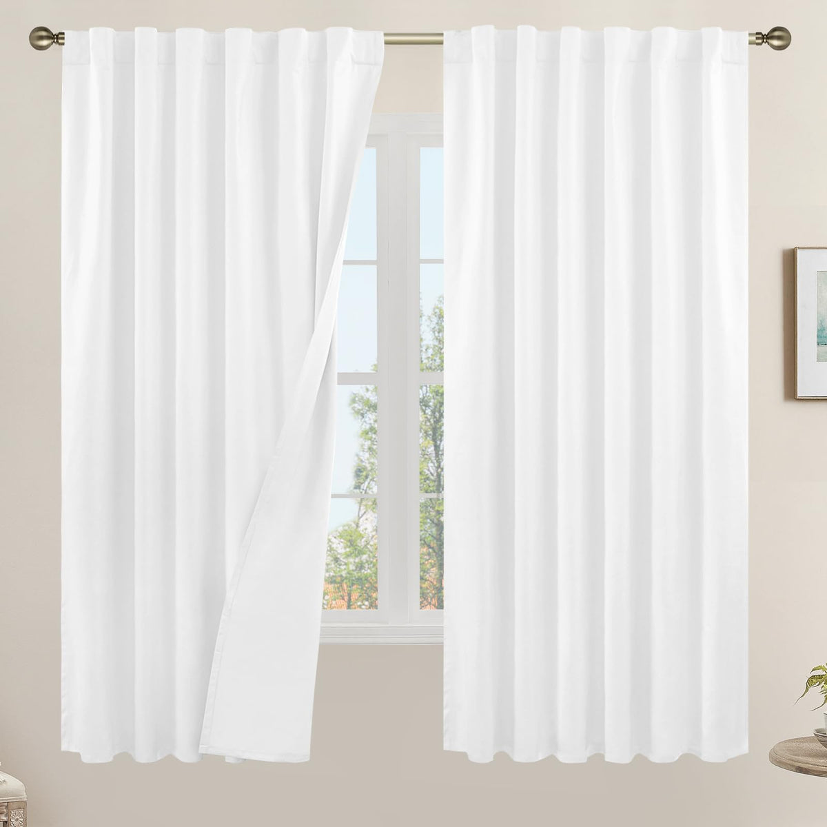 LAMIT 100% Blackout Short Linen Curtains for Cafe 40 Inch Length, Ivory
