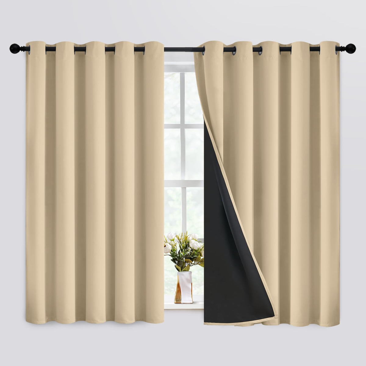 SimpleHome Cream 100% Blackout Curtains Room Darkening Living Room 84 Inch
