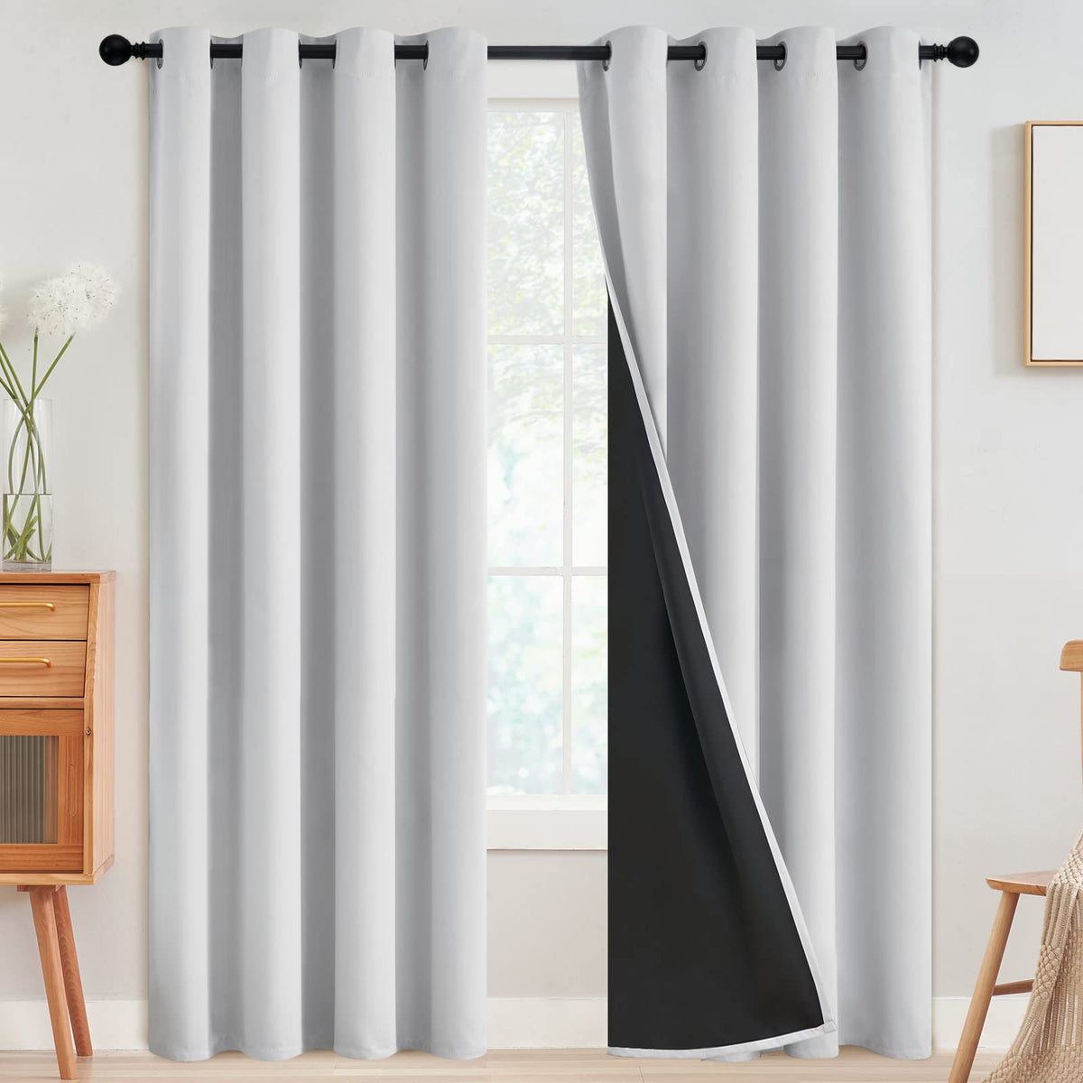 SimpleHome Cream 100% Blackout Curtains Room Darkening Living Room 84 Inch