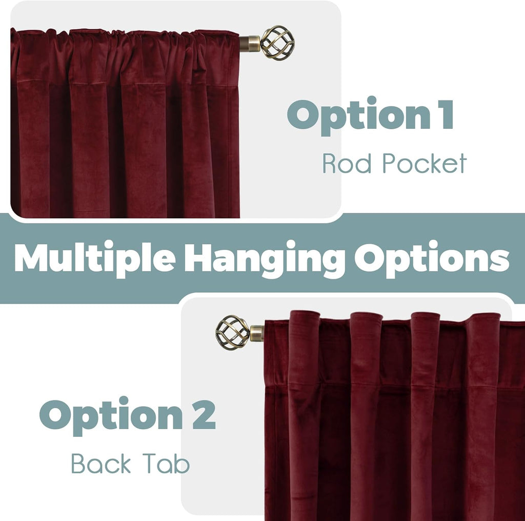 BGment Christmas Red Velvet Curtains 96 Inches for Living Room, Thermal Room Darkening Curtains Sound Reduce Drapes with Back Tab and Rod Pocket for French Door, 2 Panels, 52 x 96 Inch