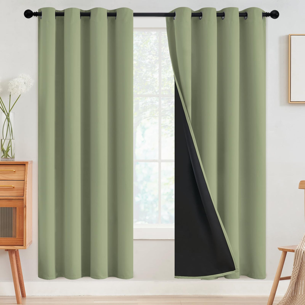 SimpleHome Cream 100% Blackout Curtains Room Darkening Living Room 84 Inch