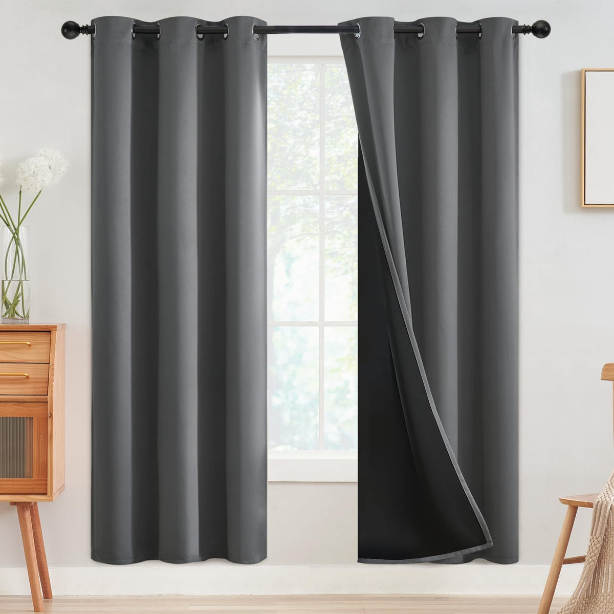 SimpleHome Cream 100% Blackout Curtains Room Darkening Living Room 84 Inch