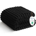 CozyLux Black Throw Blanket for Couch, Ribbed Fleece, 50 x 60 Inch