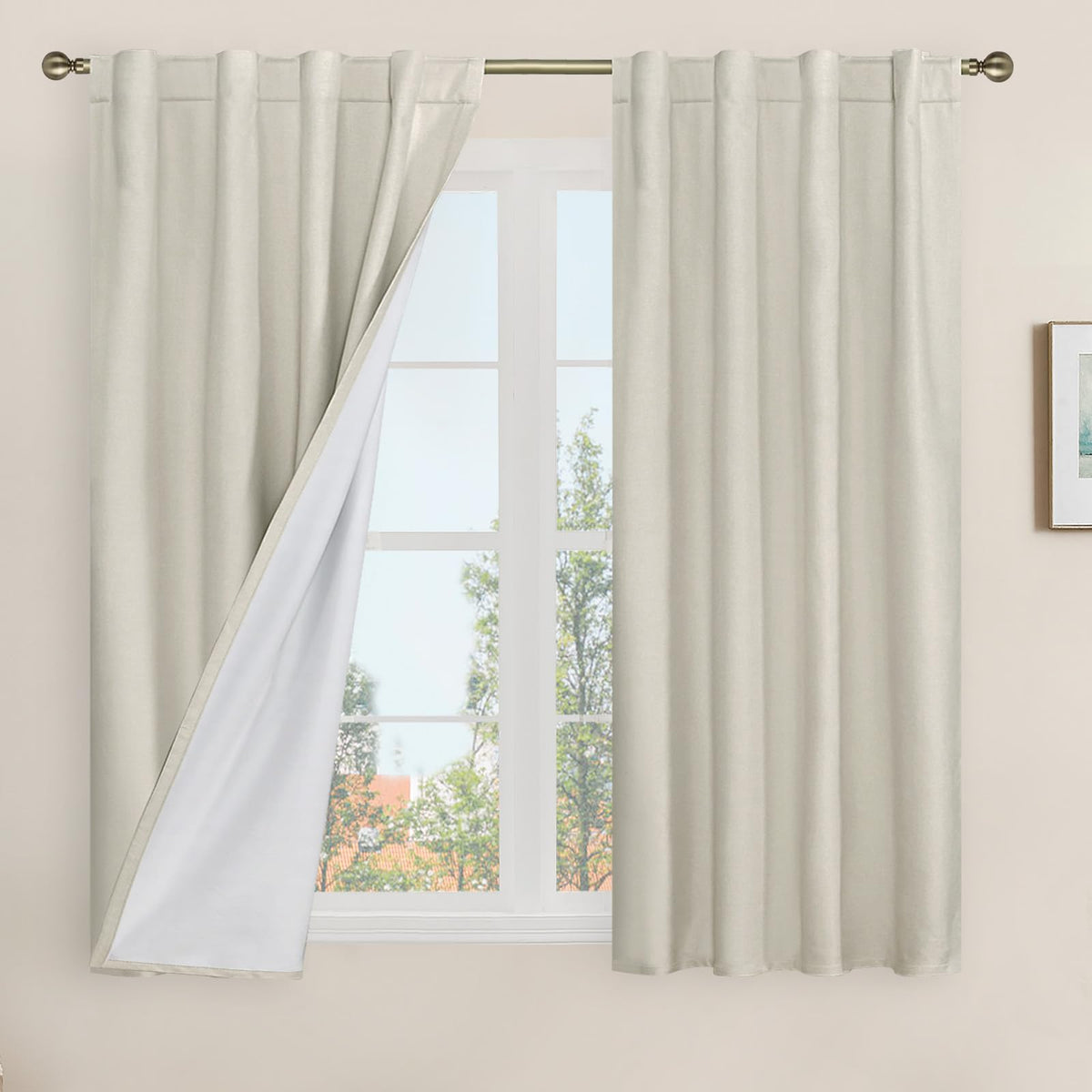 LAMIT 100% Blackout Short Linen Curtains for Cafe 40 Inch Length, Ivory