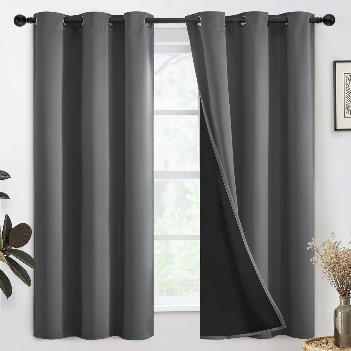 SimpleHome Cream 100% Blackout Curtains Room Darkening Living Room 84 Inch