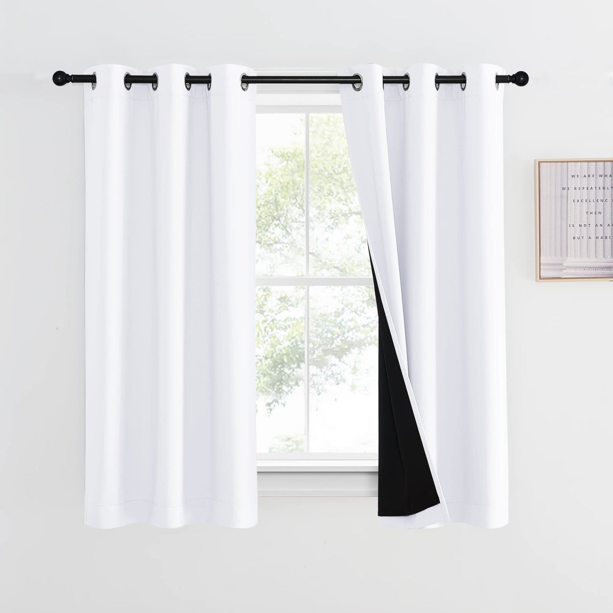 NICETOWN 100% Blackout Curtain 54 inches Long, Double-Deck Completely Blackout Window Treatment Thermal Insulated Lined Drape for Small Window (White, 1 PC, 52 inches Width Each Panel)
