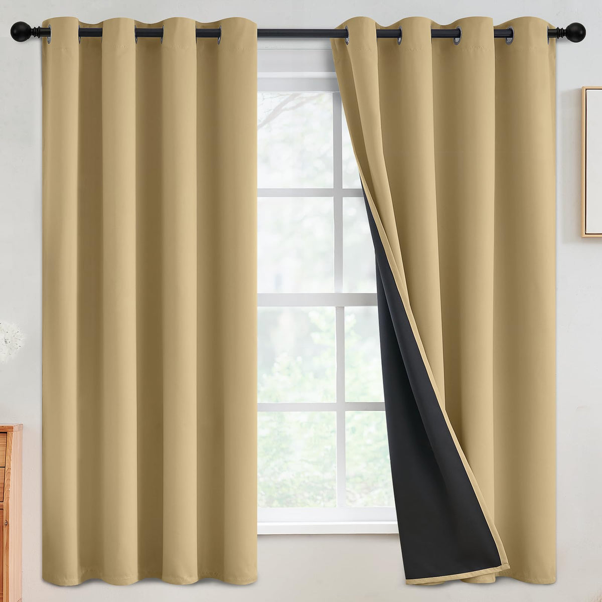 SimpleHome Cream 100% Blackout Curtains Room Darkening Living Room 84 Inch