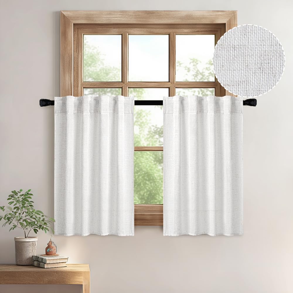 MIULEE Taupe Linen Curtains 52x84 Inch Length for Bedroom and Living Room