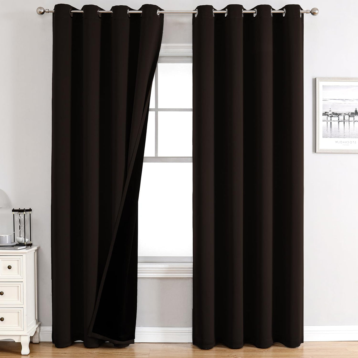 ChrisDowa 100% Blackout Curtains for Bedroom 63 Inch Long with Black Liner