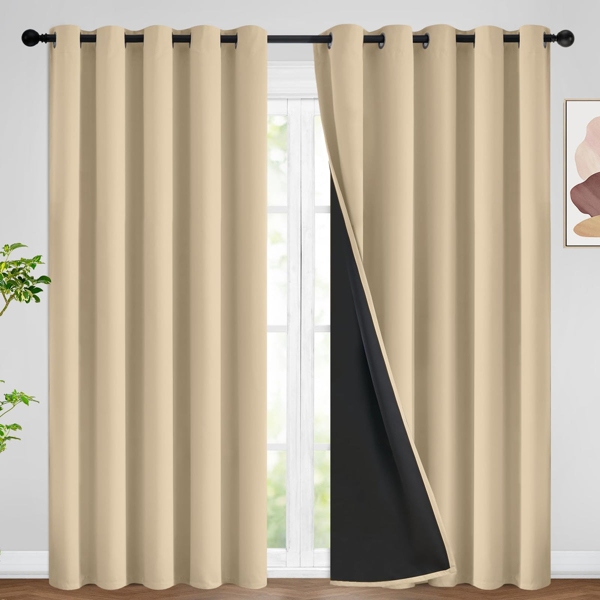 SimpleHome Cream 100% Blackout Curtains Room Darkening Living Room 84 Inch