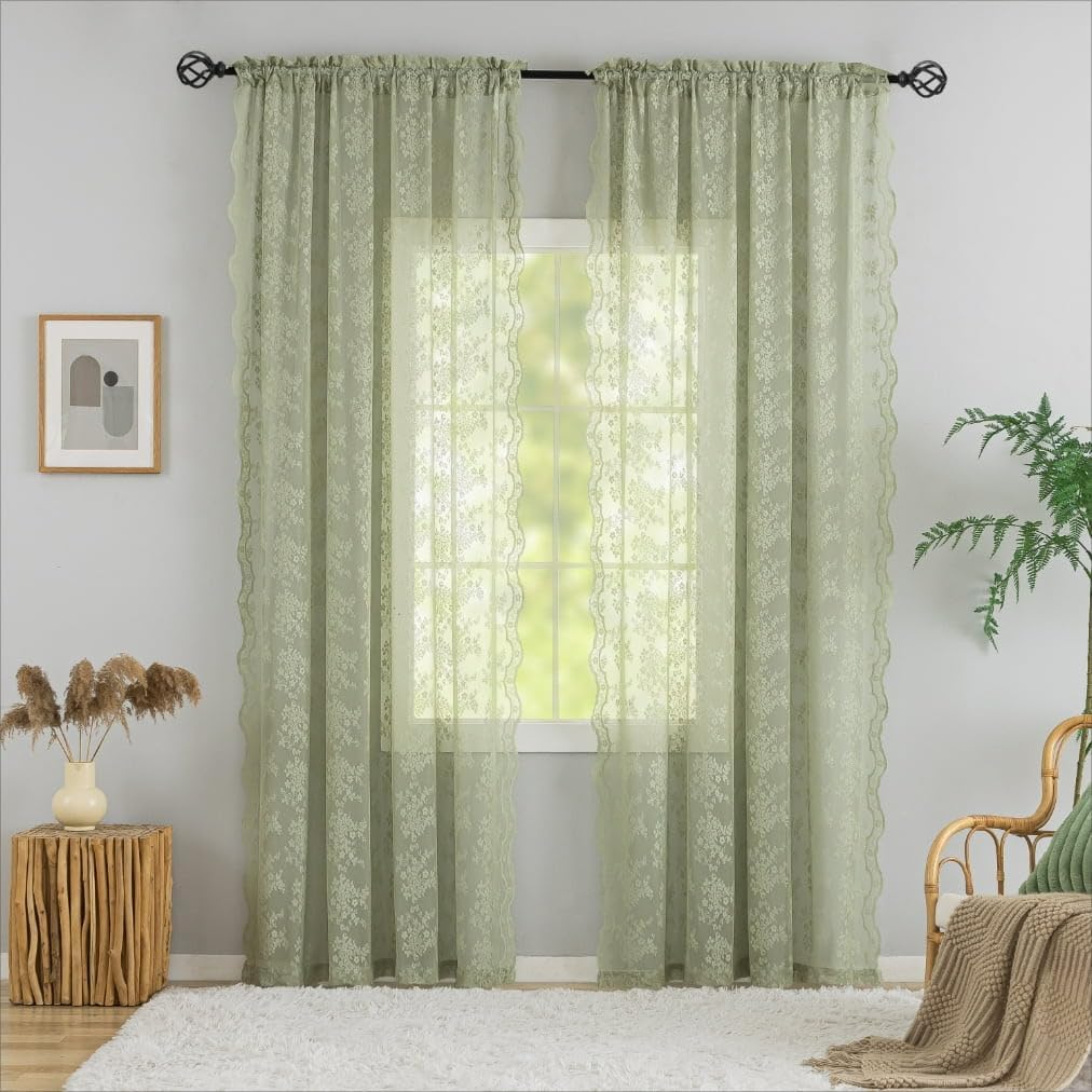 YJ YANJUN Vintage Lace Curtains 84 Inches Long-Victorian Floral Pattern Ivory Sheer Curtain Panels for Living Room Bedroom French Door, Light Filtering Drapes, 2 Panels 52W x 84L Cream