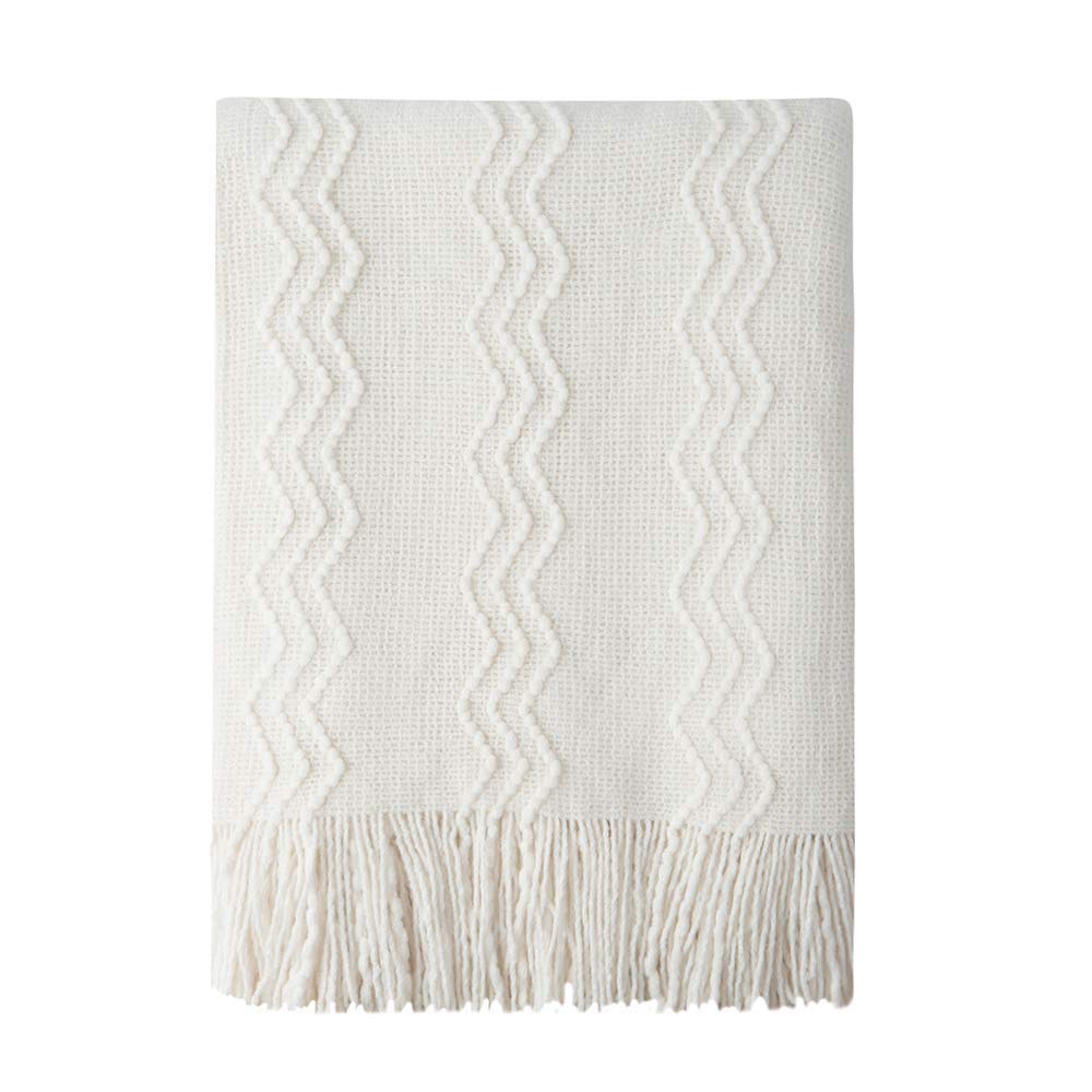 BOURINA Beige Throw Blanket 50x60 Inch Boho Knitted Soft Throw Sofa Blanket