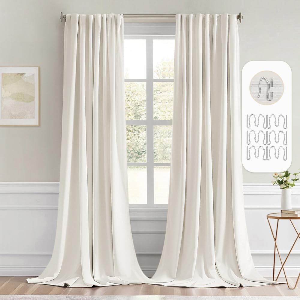 MIULEE 2 Panels Set Black Back Tab Blackout Curtains 52x96 Inch Long