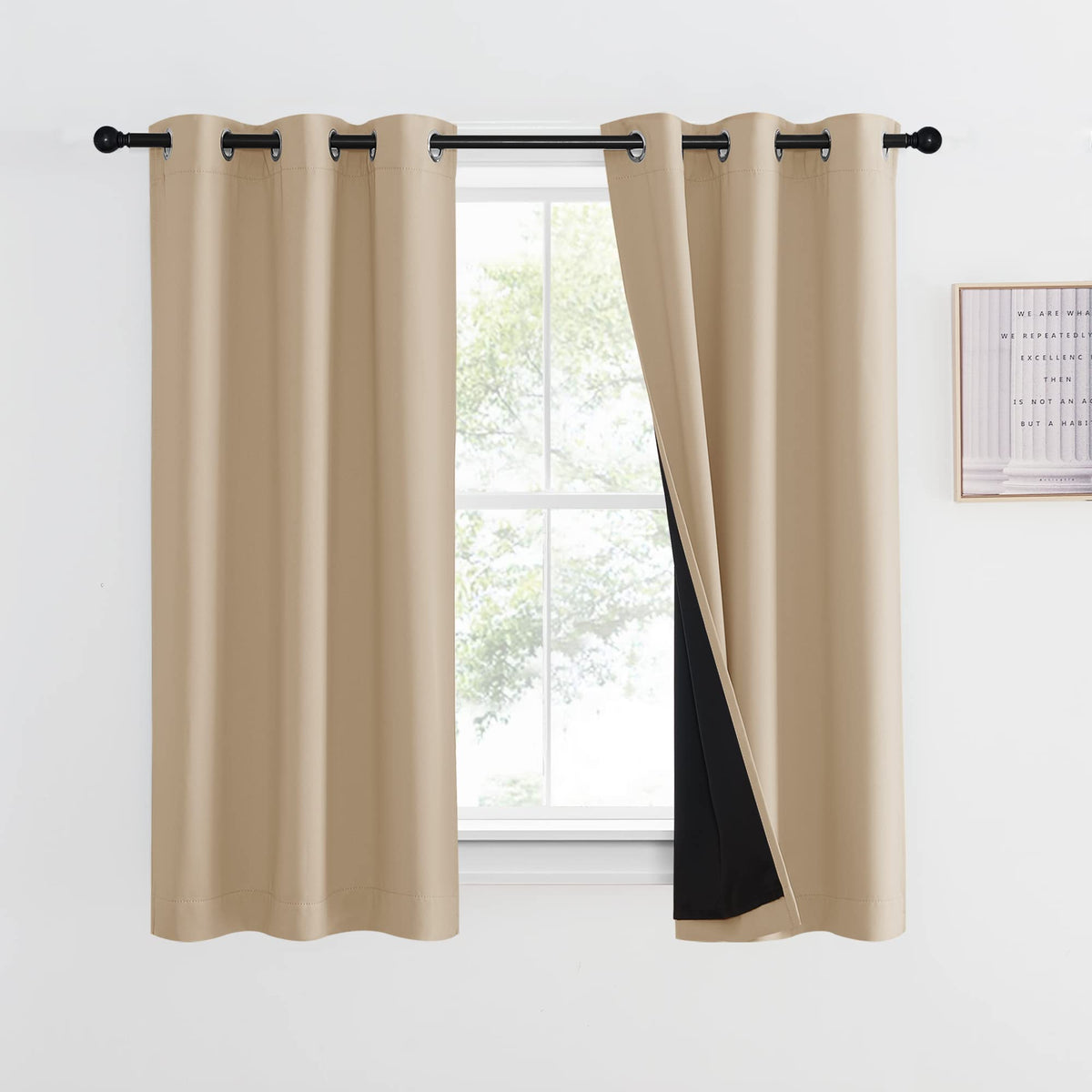 NICETOWN 100% Blackout Curtain 54 inches Long, Double-Deck Completely Blackout Window Treatment Thermal Insulated Lined Drape for Small Window (White, 1 PC, 52 inches Width Each Panel)