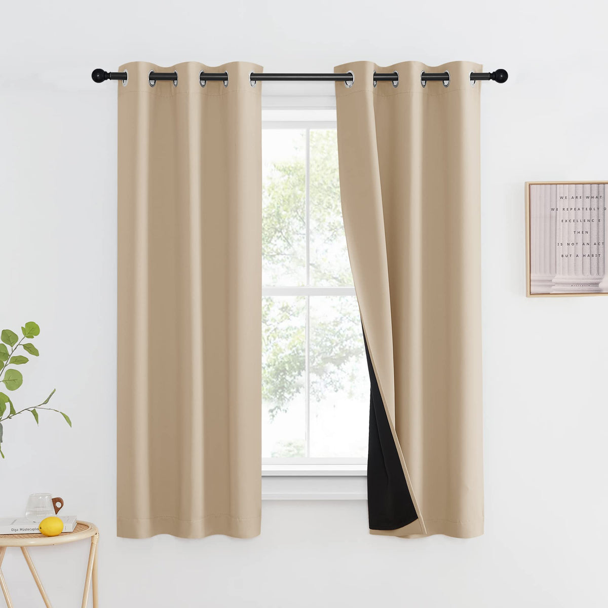 NICETOWN 100% Blackout Curtain 54 inches Long, Double-Deck Completely Blackout Window Treatment Thermal Insulated Lined Drape for Small Window (White, 1 PC, 52 inches Width Each Panel)