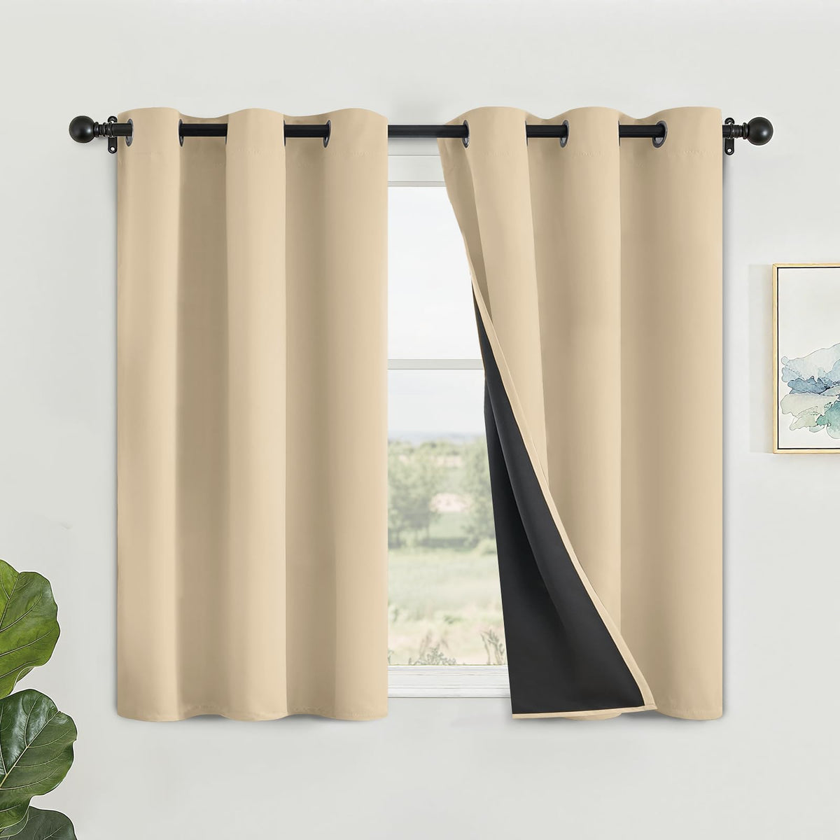SimpleHome Cream 100% Blackout Curtains Room Darkening Living Room 84 Inch