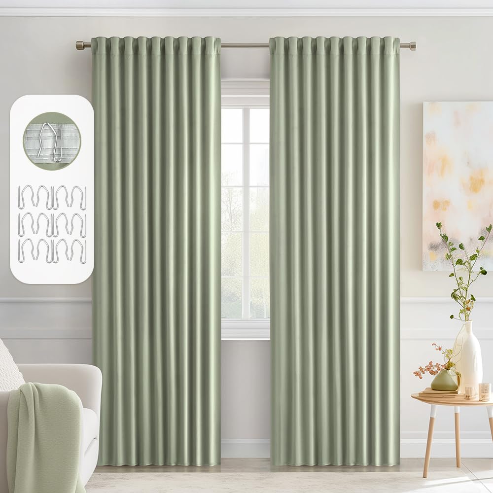 MIULEE 2 Panels Set Black Back Tab Blackout Curtains 52x96 Inch Long