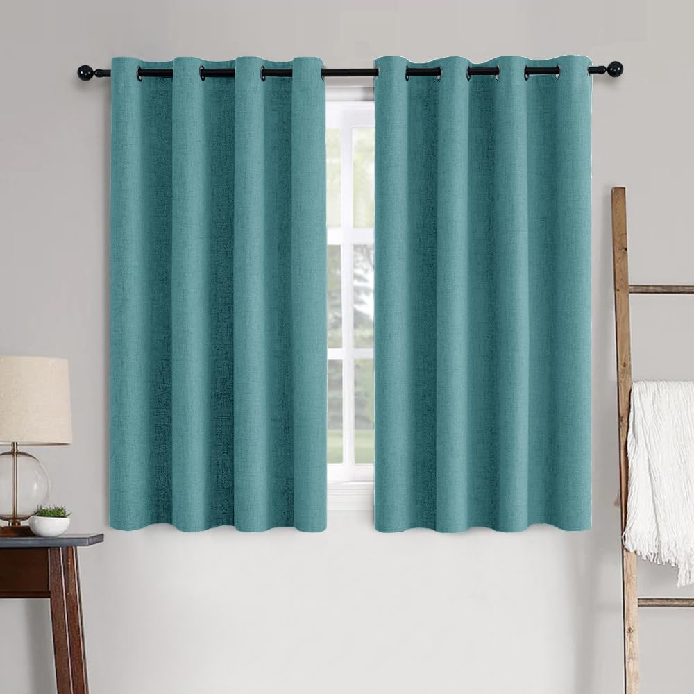 MIULEE 100% Blackout Linen Curtains for Bedroom 52x84 Inches Dusty Blue