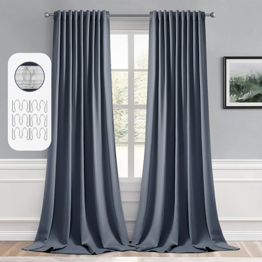 MIULEE 2 Panels Set Black Back Tab Blackout Curtains 52x96 Inch Long